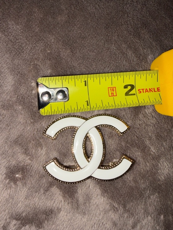CHANEL Jewelry - Chanel White  Brooch with Gold Trim